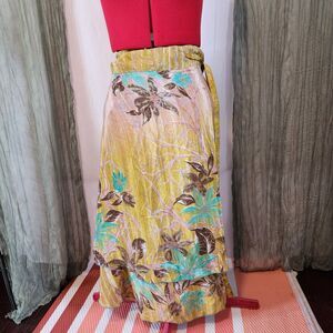 FASHION Reversible Wrap Skirt Silk Blend Yellow Teal Size‎ M